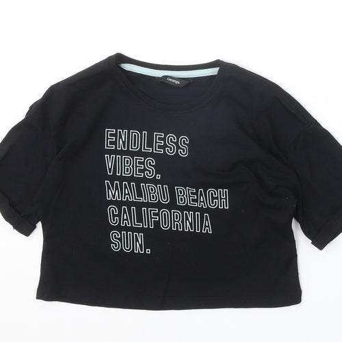 George Girls Black Cotton Basic T-Shirt Size 6-7 Years Round Neck Pullover - Malibu Beach Endless Vibes