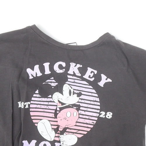George Girls Grey 100% Cotton Basic T-Shirt Size 5-6 Years Round Neck Pullover - Mickey Mouse