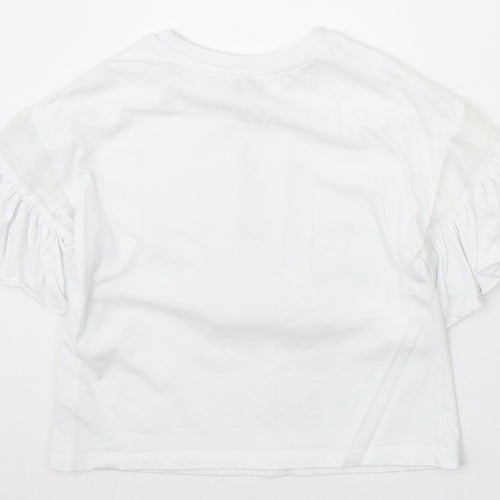 River Island Girls White 100% Cotton Basic T-Shirt Size 5-6 Years Round Neck Pullover - Unicorn