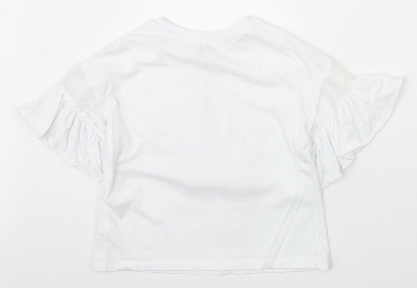 River Island Girls White 100% Cotton Basic T-Shirt Size 5-6 Years Round Neck Pullover - Unicorn