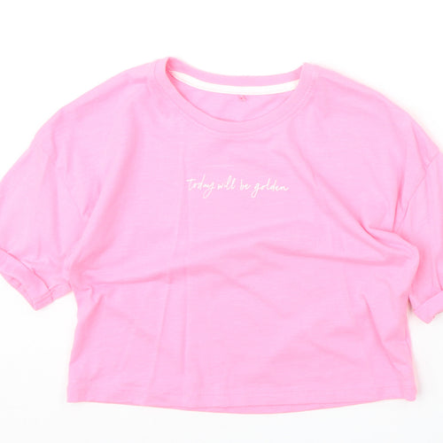 George Girls Pink Cotton Basic T-Shirt Size 6-7 Years Round Neck Pullover - Today Will Be Golden