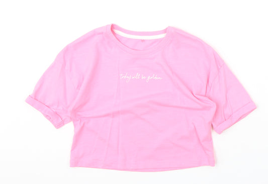 George Girls Pink Cotton Basic T-Shirt Size 6-7 Years Round Neck Pullover - Today Will Be Golden