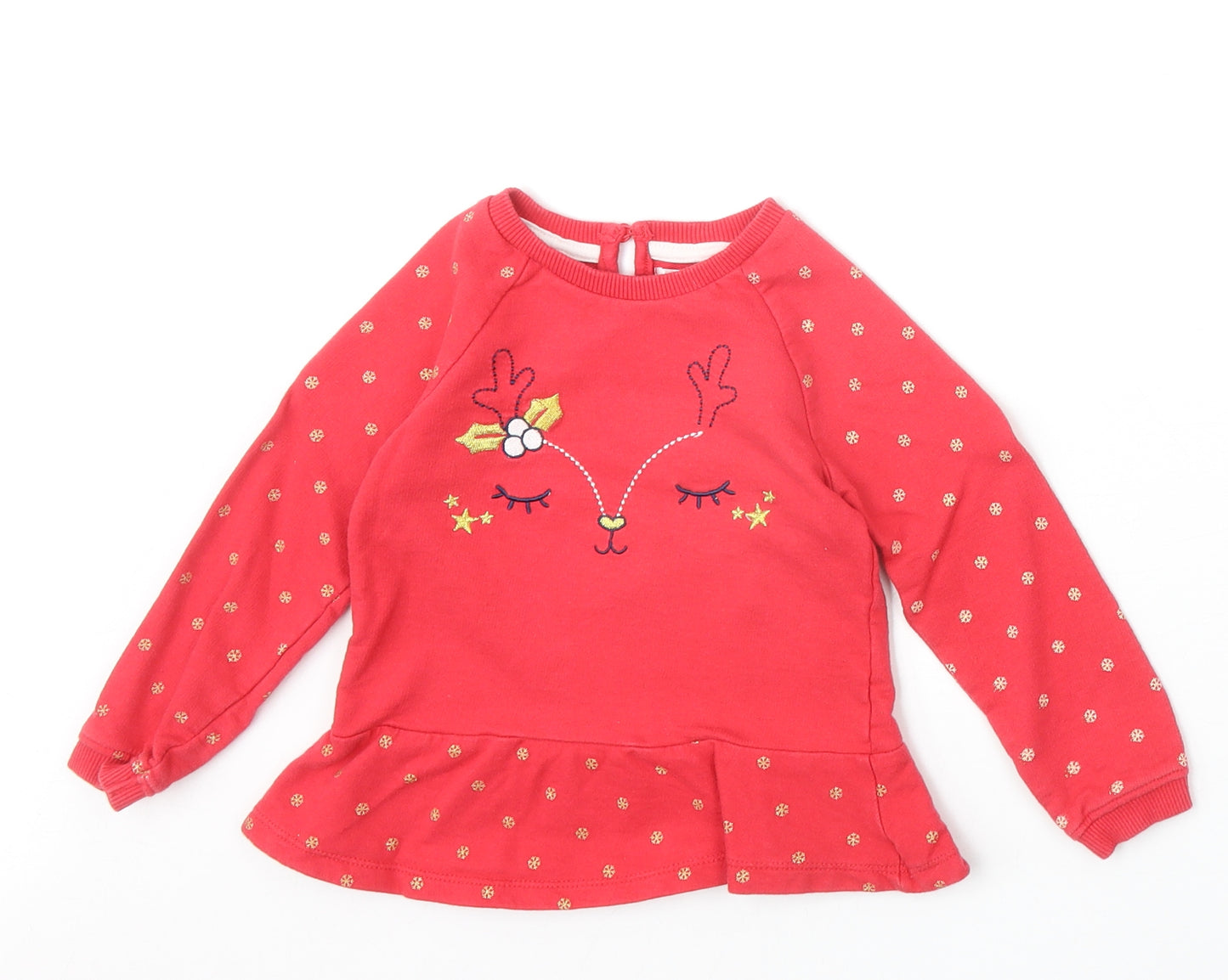 Pep&Co Girls Red 100% Cotton Pullover Jumper Size 18-24 Months Button