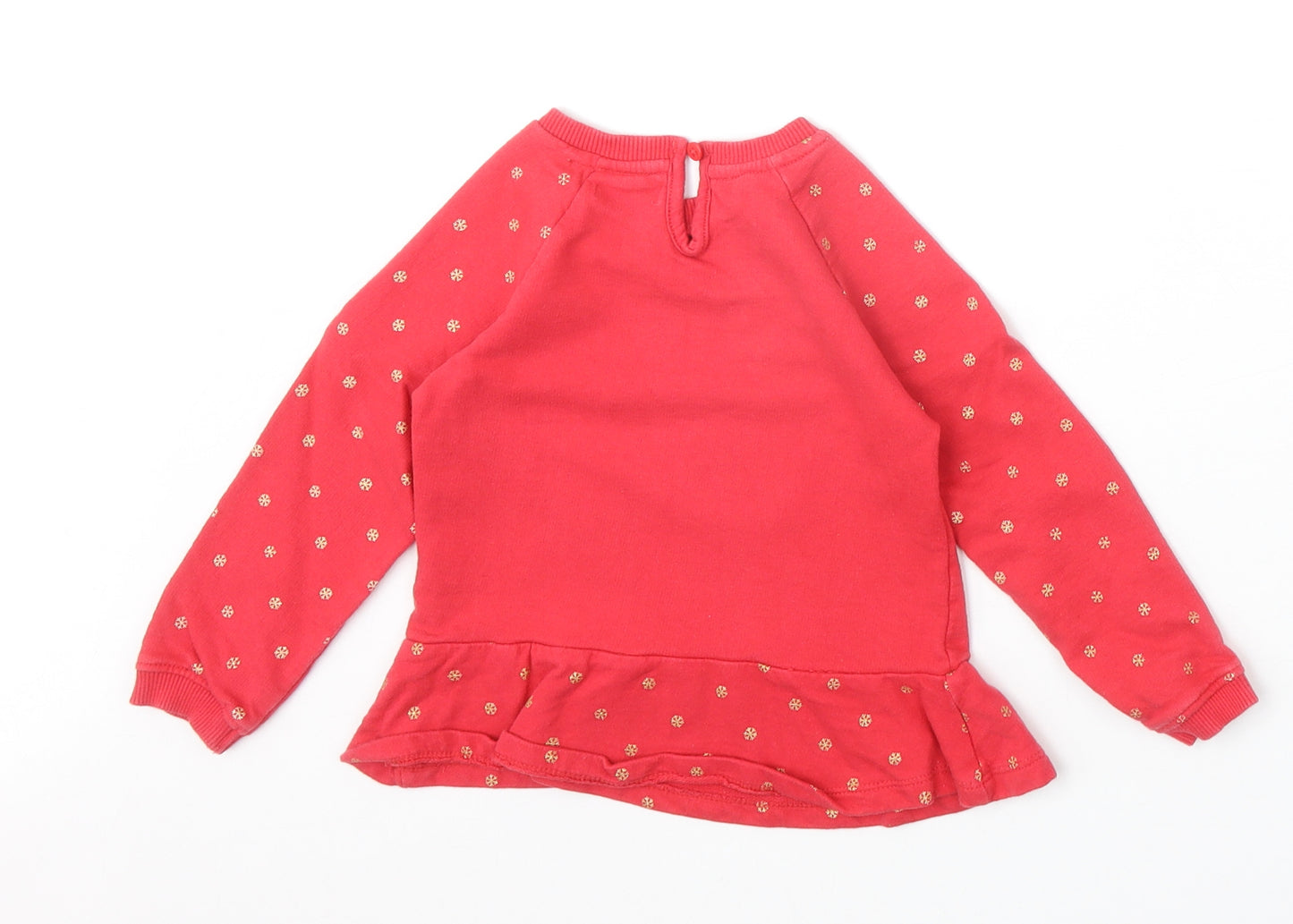 Pep&Co Girls Red 100% Cotton Pullover Jumper Size 18-24 Months Button