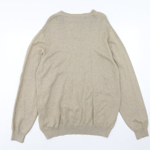 Marks and Spencer Mens Brown V-Neck Cotton Pullover Jumper Size XL Long Sleeve