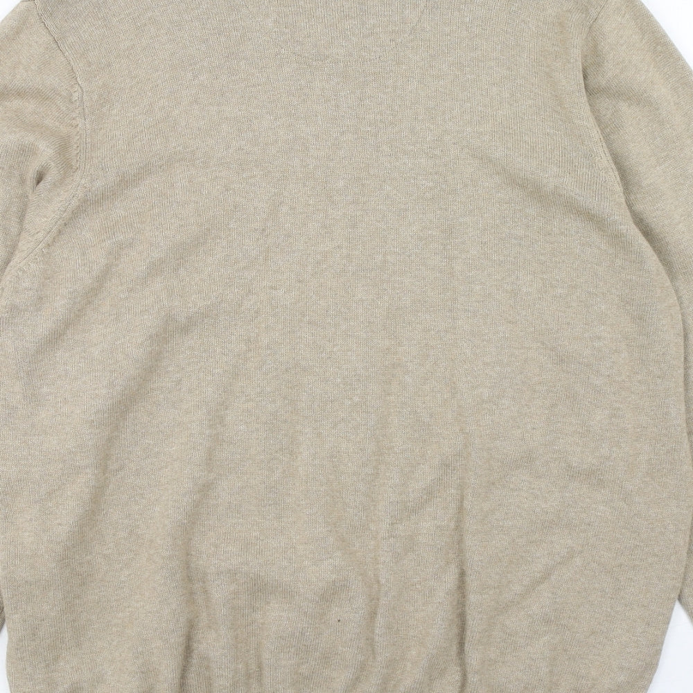 Marks and Spencer Mens Brown V-Neck Cotton Pullover Jumper Size XL Long Sleeve