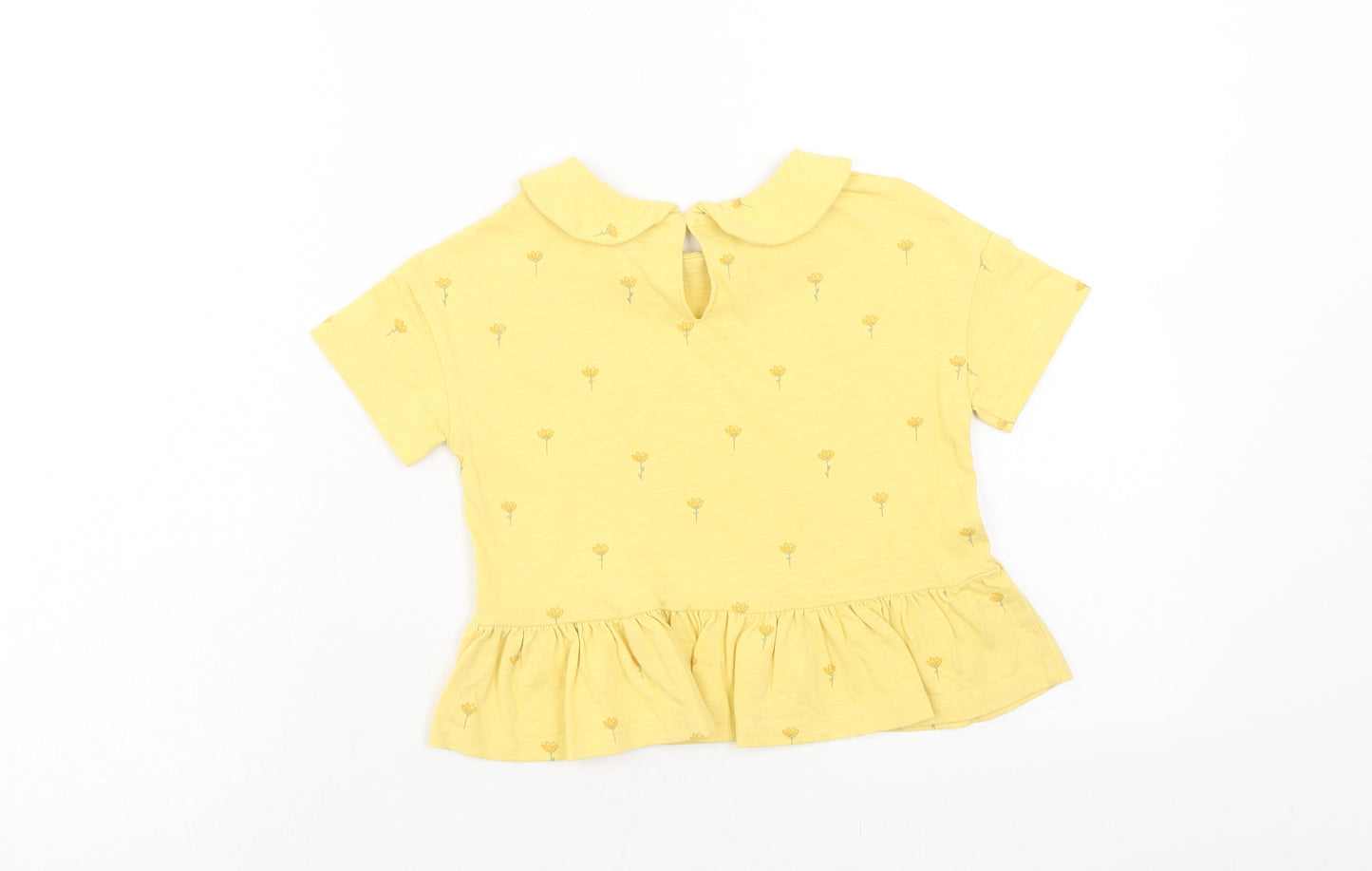 NEXT Girls Yellow Floral Cotton Basic T-Shirt Size 3-4 Years Collared Button