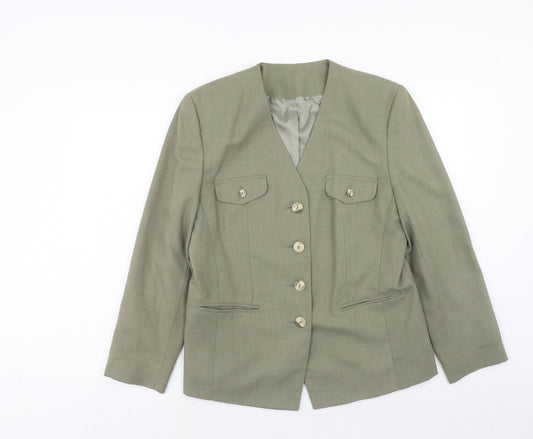 Michael H Womens Green Polyester Jacket Blazer Size 16
