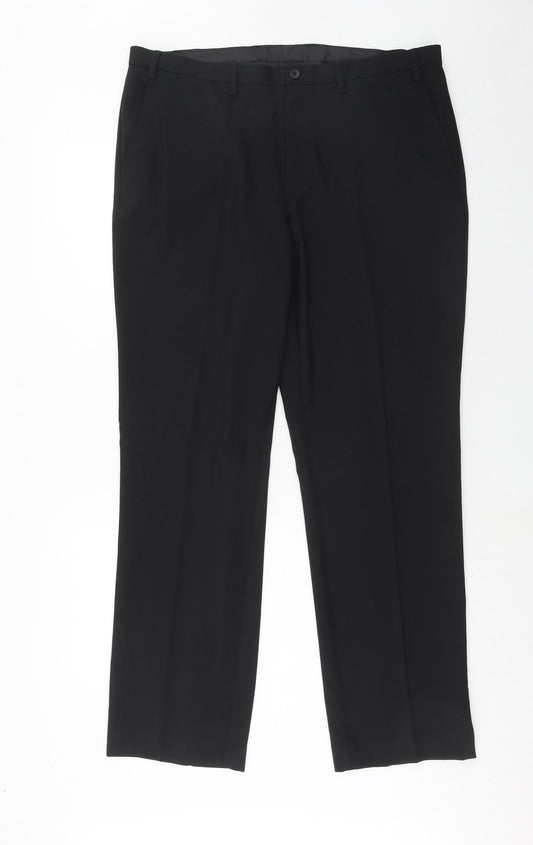 F&F Mens Black Polyester Dress Pants Trousers Size 28 in L33 in Regular Zip - Long Leg
