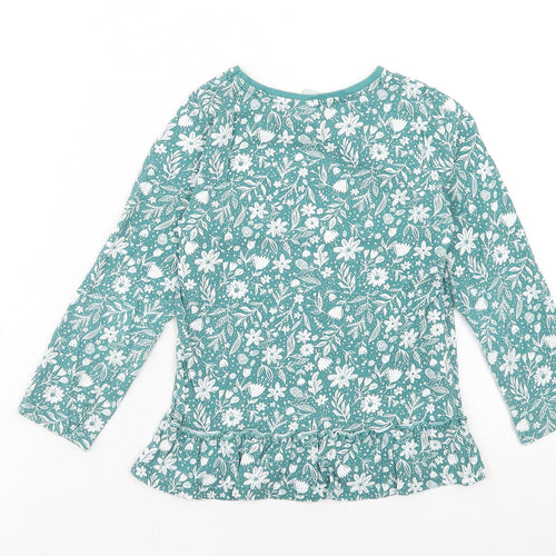 TU Girls Blue Floral Cotton Basic T-Shirt Size 6-7 Years Round Neck Pullover - Drop hem