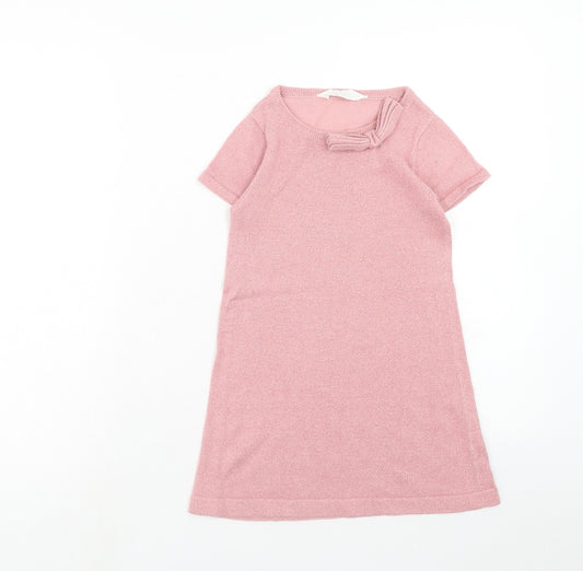 H&M Girls Pink Cotton A-Line Size 4 Years Scoop Neck Pullover - 4-6 Years