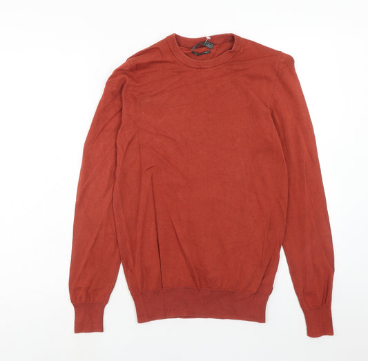 Marks and Spencer Mens Orange Square Neck Cotton Pullover Jumper Size S Long Sleeve