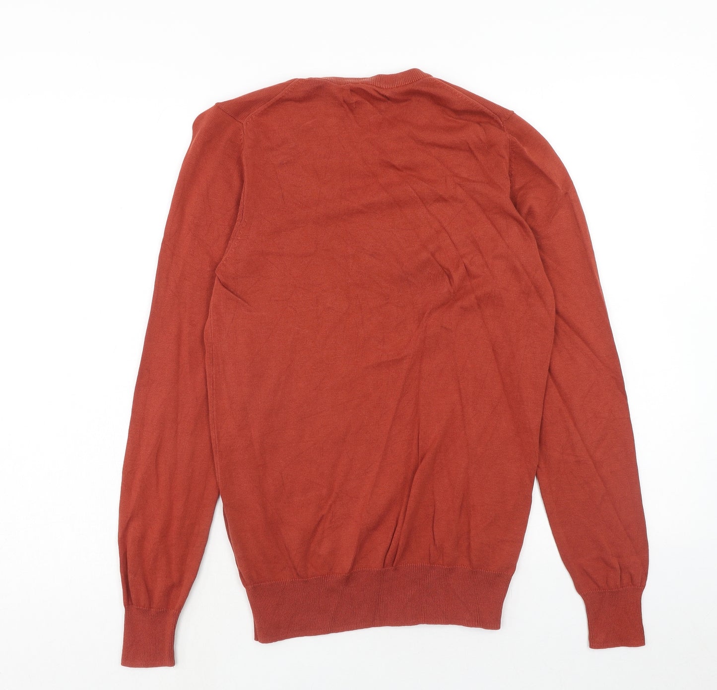 Marks and Spencer Mens Orange Square Neck Cotton Pullover Jumper Size S Long Sleeve