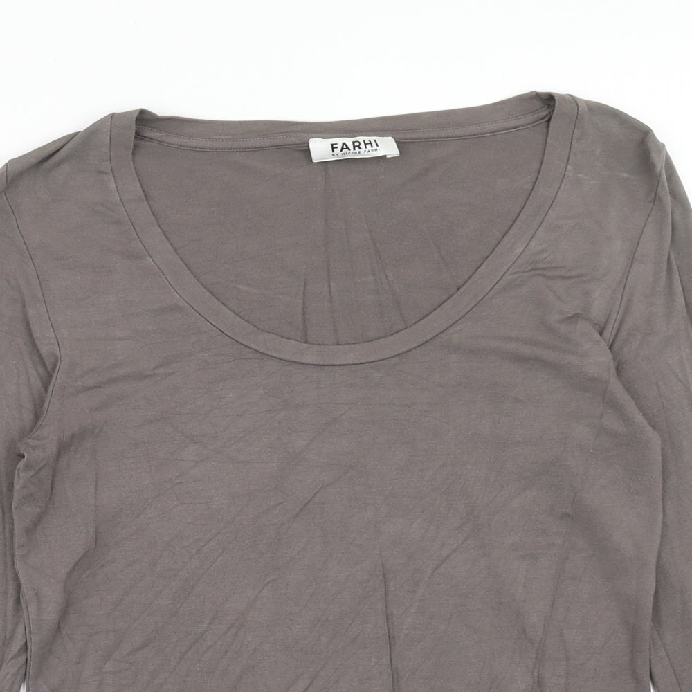 NICOLE FARHI Womens Grey Viscose Basic T-Shirt Size S Scoop Neck