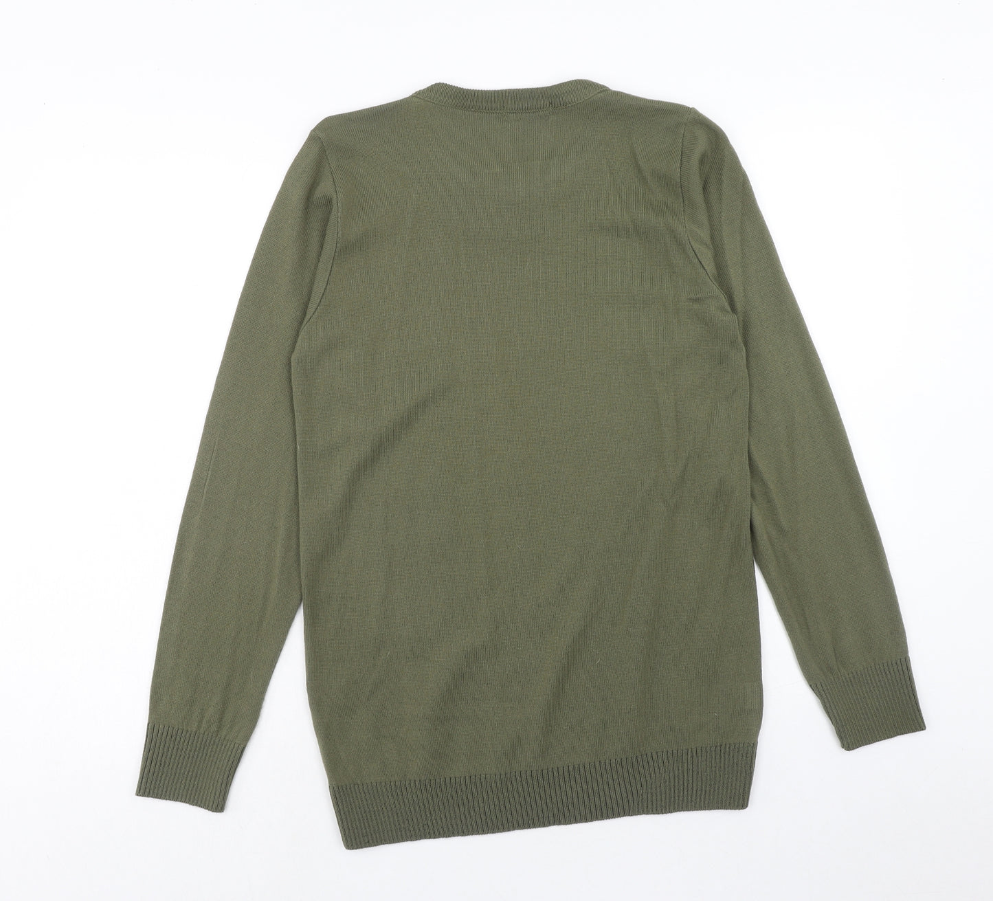 Boohoo Mens Green Round Neck Acrylic Pullover Jumper Size S Long Sleeve