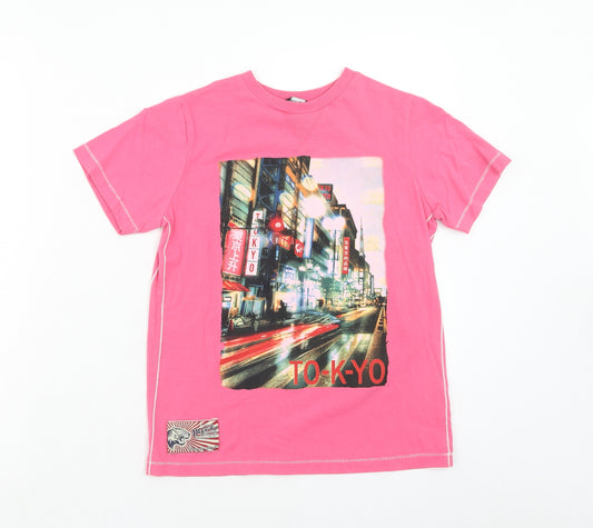 George Girls Pink Cotton Basic T-Shirt Size 8-9 Years Round Neck Pullover - Tokyo