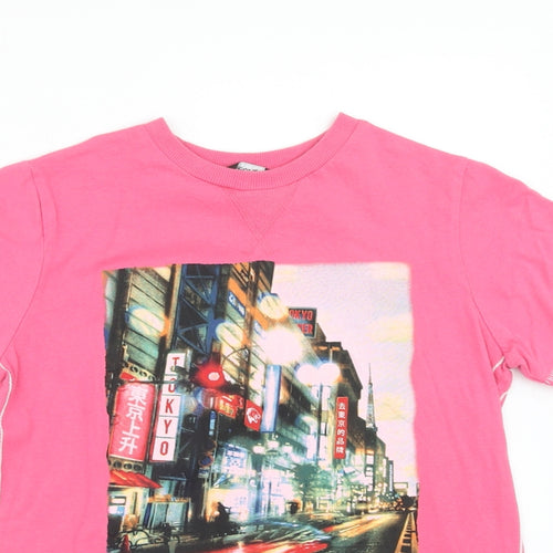 George Girls Pink Cotton Basic T-Shirt Size 8-9 Years Round Neck Pullover - Tokyo