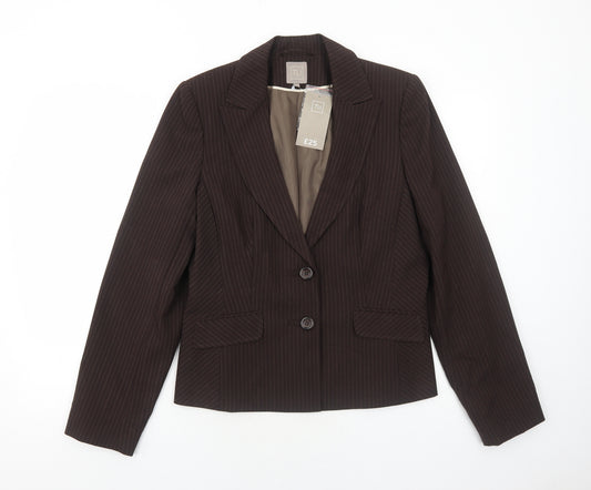 TU Womens Brown Pinstripe Polyester Jacket Blazer Size 14