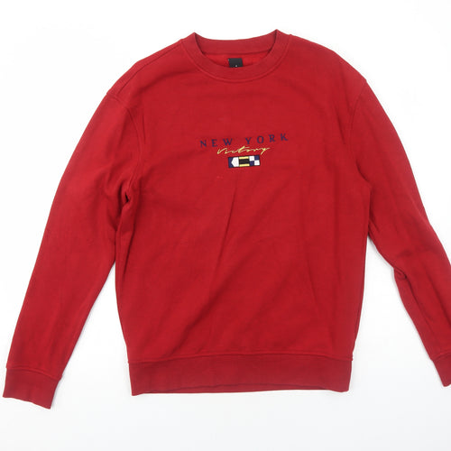 New Look Mens Red Cotton Pullover Sweatshirt Size S - New York