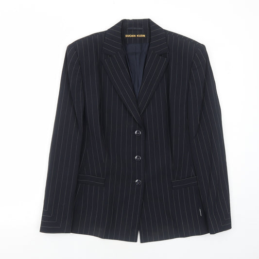 EUGEN KLEIN Womens Black Striped Polyester Jacket Blazer Size 16