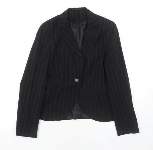 Internacionale Womens Black Striped Polyester Jacket Blazer Size 8