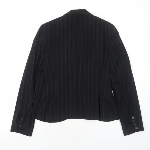 Internacionale Womens Black Striped Polyester Jacket Blazer Size 8