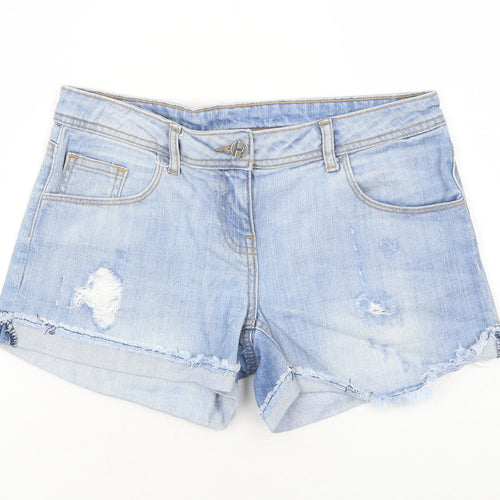 Henry Holland Womens Blue Cotton Cut-Off Shorts Size 8 Regular Zip