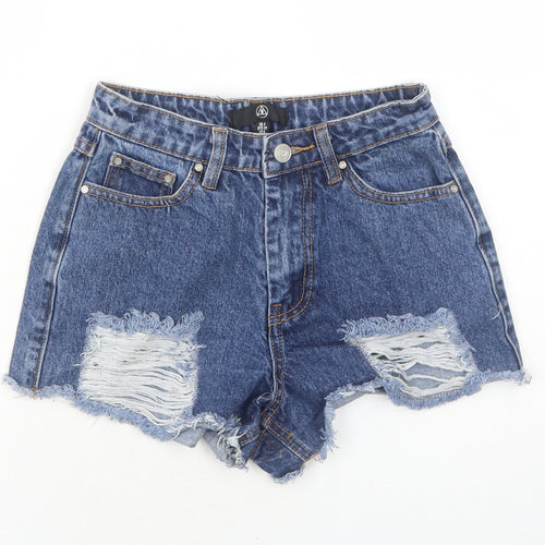 Missguided Womens Blue Cotton Cut-Off Shorts Size 4 Regular Zip