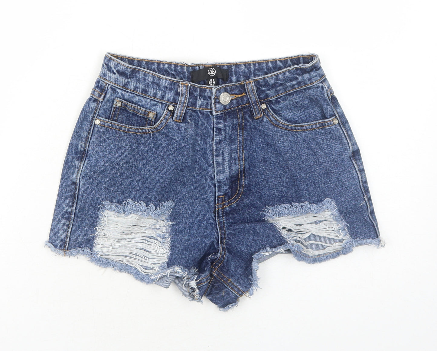 Missguided Womens Blue Cotton Cut-Off Shorts Size 4 Regular Zip