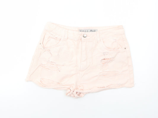 Primark Womens Pink Cotton Hot Pants Shorts Size 12 Regular Zip