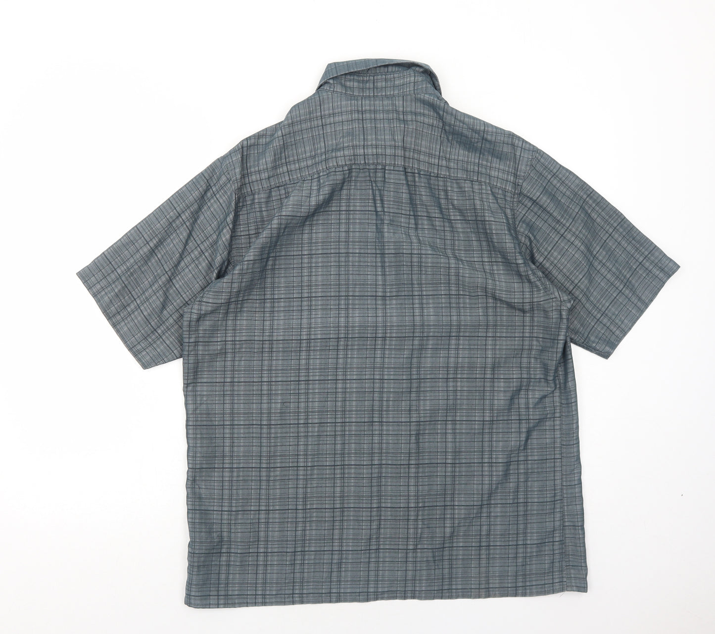 Thomas Nash Mens Blue Plaid Polyester Button-Up Size M Collared Button