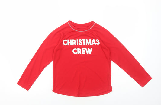 Matalan Boys Red Polyester Basic T-Shirt Size 8-9 Years Round Neck Pullover - Christmas Crew