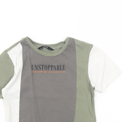 George Boys Green Colourblock Cotton Basic T-Shirt Size 4-5 Years Round Neck Pullover - Unstoppable