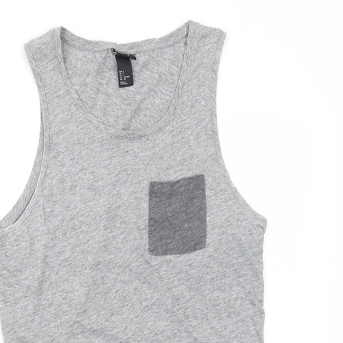H&M Mens Grey Colourblock Cotton T-Shirt Size S Round Neck