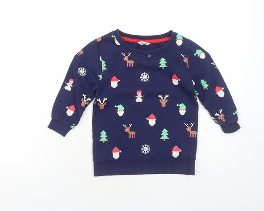 M&Co Boys Blue Geometric Cotton Pullover Sweatshirt Size 3-4 Years Pullover - Christmas