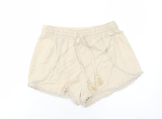 Atmosphere Womens Beige Viscose Basic Shorts Size 10 Regular Drawstring