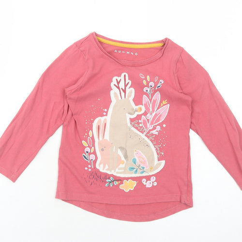 Nutmeg Girls Pink Cotton Basic T-Shirt Size 3-4 Years Round Neck Pullover - Rabbit