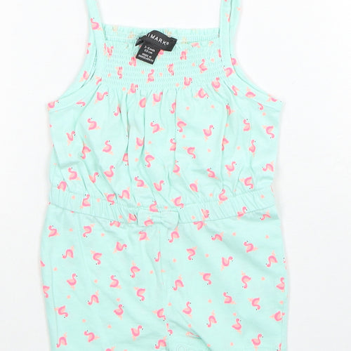 Primark Girls Blue Geometric Cotton Romper One-Piece Size 3-6 Months Pullover - Flamingo Print