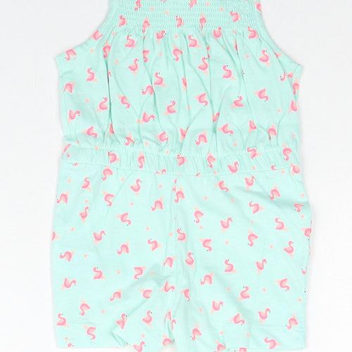 Primark Girls Blue Geometric Cotton Romper One-Piece Size 3-6 Months Pullover - Flamingo Print