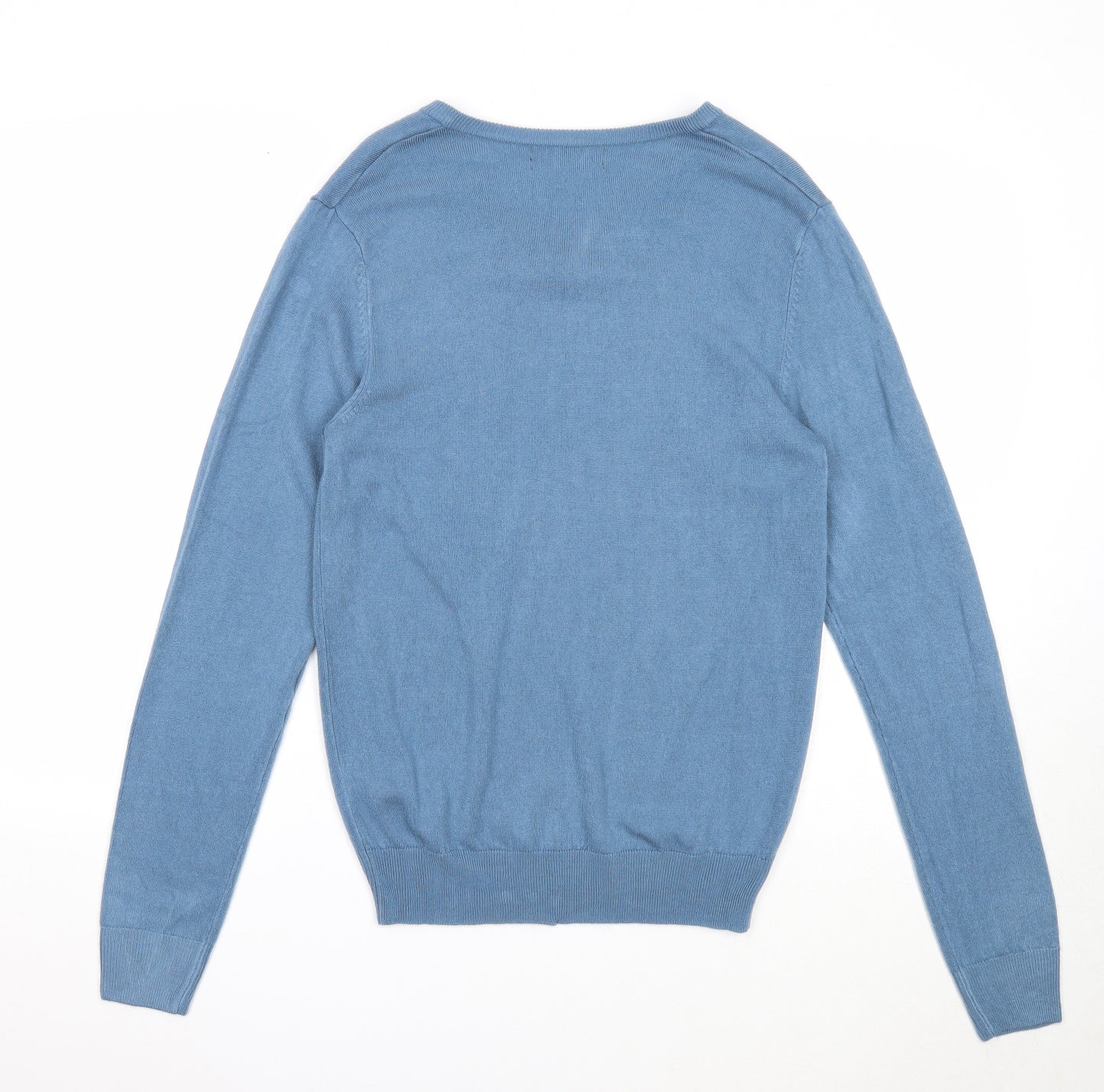Cedar Wood State Mens Blue V-Neck Acrylic Pullover Jumper Size S Long Sleeve