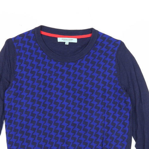Dickins & Jones Mens Blue Round Neck Geometric Nylon Pullover Jumper Size XS Long Sleeve