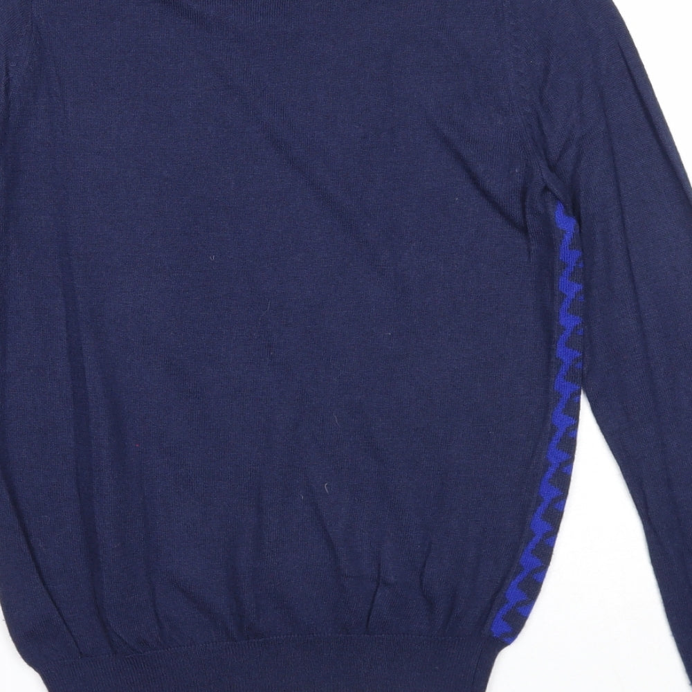 Dickins & Jones Mens Blue Round Neck Geometric Nylon Pullover Jumper Size XS Long Sleeve