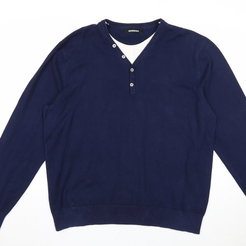 Goodsouls Mens Blue High Neck Cotton Pullover Jumper Size XL Long Sleeve