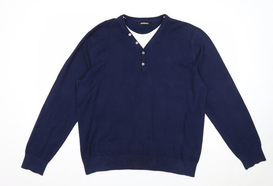 Goodsouls Mens Blue High Neck Cotton Pullover Jumper Size XL Long Sleeve