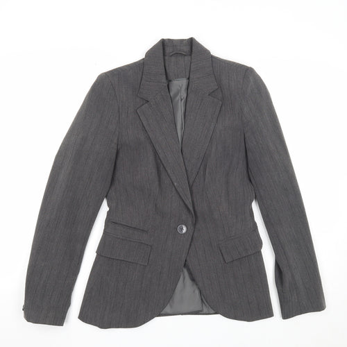 New Look Womens Grey Striped Polyester Jacket Suit Jacket Size 10