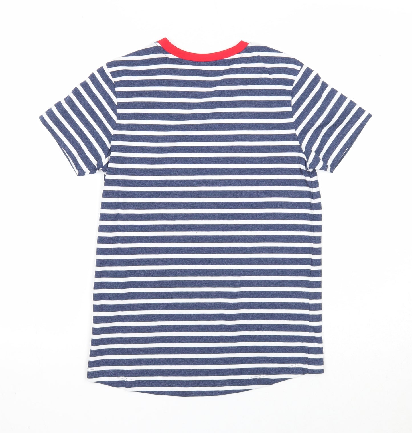 Nutmeg Boys Blue Striped Cotton Basic T-Shirt Size 9-10 Years Round Neck Pullover