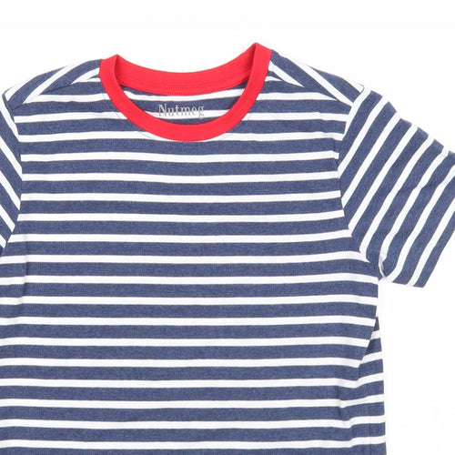 Nutmeg Boys Blue Striped Cotton Basic T-Shirt Size 9-10 Years Round Neck Pullover
