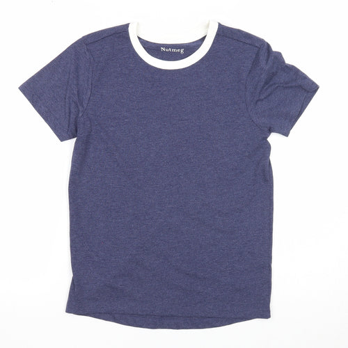 Nutmeg Boys Blue Cotton Basic T-Shirt Size 9-10 Years Round Neck Pullover