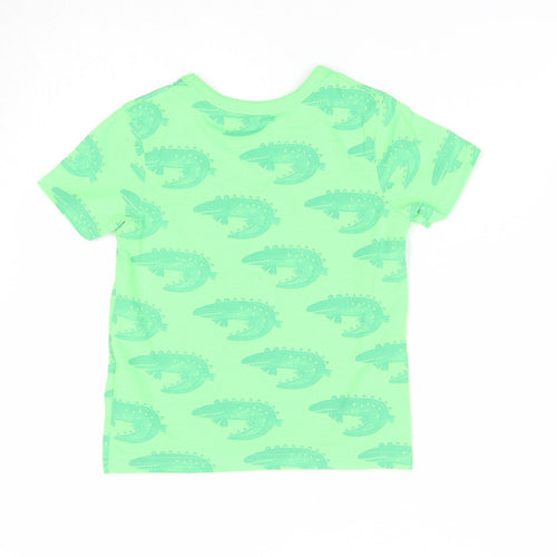 George Boys Green Geometric Polyester Basic T-Shirt Size 4-5 Years Round Neck Pullover - Crocodile