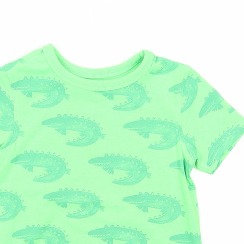George Boys Green Geometric Polyester Basic T-Shirt Size 4-5 Years Round Neck Pullover - Crocodile